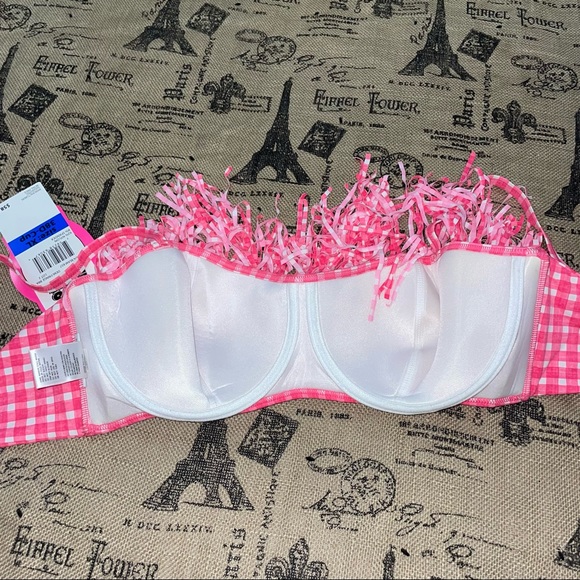 Coco Rave NWT! Sunbeam Demi Fringe Pink/White Plaid Bikini Top Size XL - Picture 11 of 13